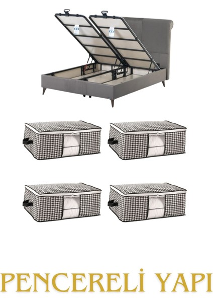 Pencereli Yatak Baza Altı Düzenleyici Hurç Tela Sağlam Fermuar Yapısı (4lü Paket) (64X45X22) fiyatları