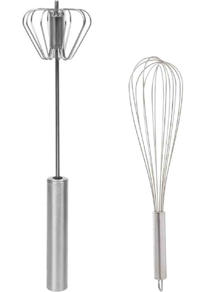 2 Parça, Otomatik Çelik Basmalı Çırpıcı + Orta Boy Çırpıcı