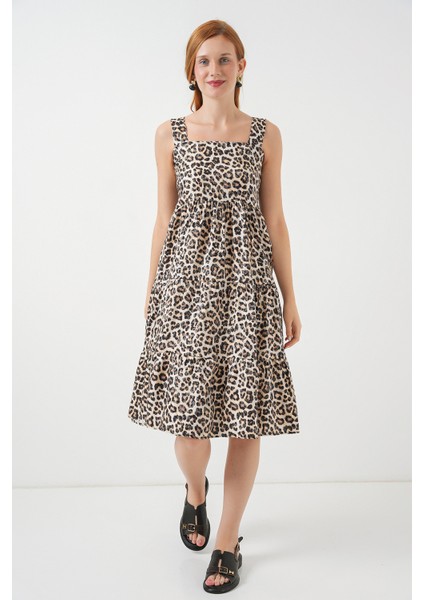 Kadın Desenli Askılı Midi Elbise 2577 - C. Kahverengi fiyatları