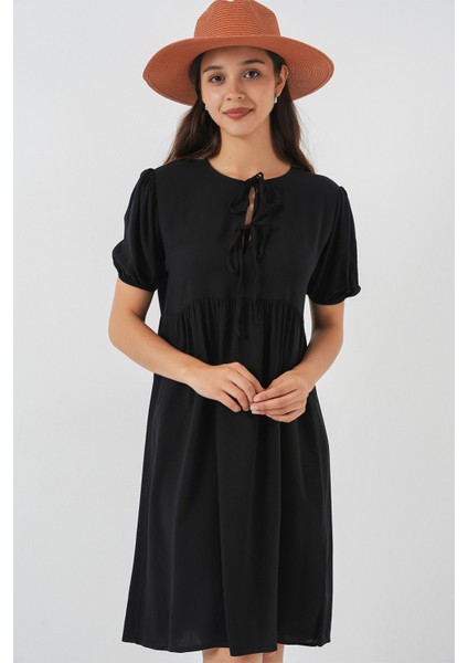 Kadın Bağcıklı Midi Elbise 2575 - Siyah modelleri