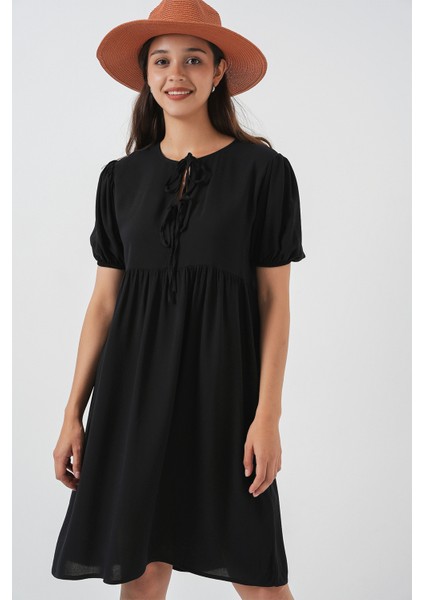 Kadın Bağcıklı Midi Elbise 2575 - Siyah fırsatları