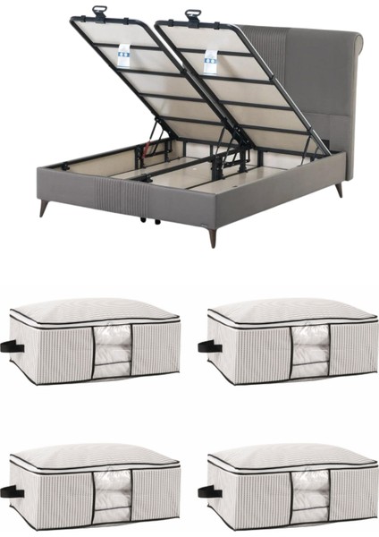 Pencereli Yatak Baza Altı Düzenleyici Hurç Tela Sağlam Fermuar Yapısı (4lü Paket) (64X45X22)