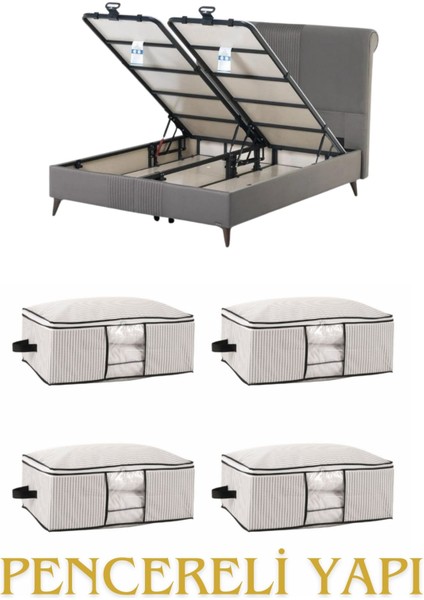 Pencereli Yatak Baza Altı Düzenleyici Hurç Tela Sağlam Fermuar Yapısı (4lü Paket) (64X45X22) fiyatları