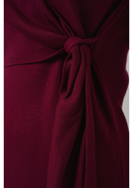 Kadın Kruvaze Yaka Triko Elbise 15928 - Bordo indirimleri