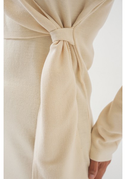 Kadın Kruvaze Yaka Triko Elbise 15928 - Ekru indirimleri