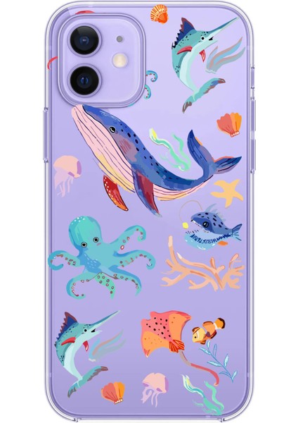 Iphone 12-Iphone 12 Pro Uyumlu Desenli Lüx Şeffaf Silikon Kılıf Mnl6
