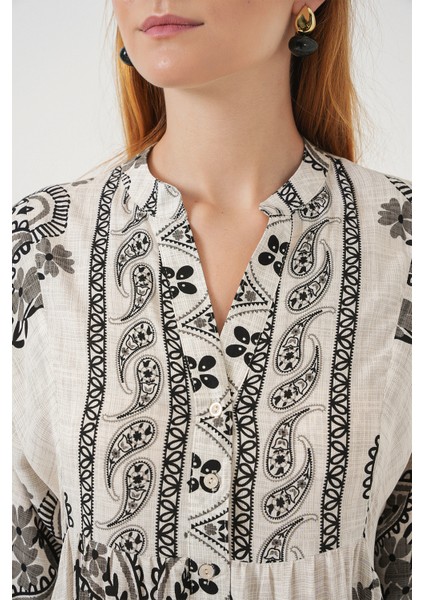 Kadın Desenli Uzun Tesettür Elbise 2585 - Taş indirimleri