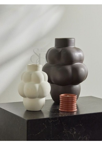 Dekoratif 2'li Bubble Vazo Set, Modern Tombul Çiçek Vazo