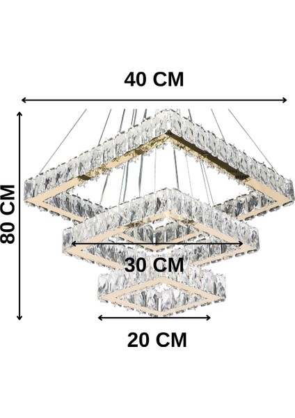 Venüs 3 Katlı Kristal Taşlı Gold Avize - Uzaktan Kumandalı - Yatak Odası - Hol - Salon modelleri