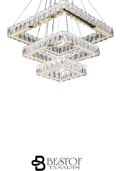 Venüs 3 Katlı Kristal Taşlı Gold Avize - Uzaktan Kumandalı - Yatak Odası - Hol - Salon fırsatları