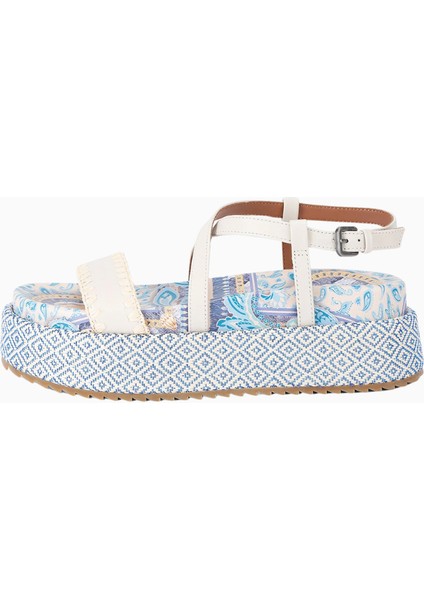 London Platform Sandalet, Desenli Deri Üst, Açık Burun, Tokalı