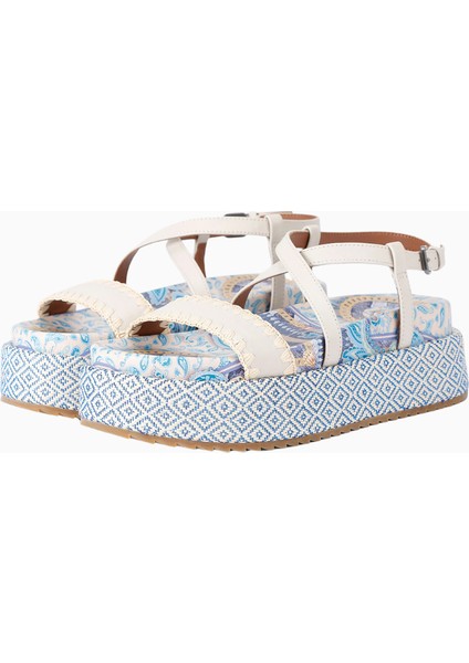 London Platform Sandalet, Desenli Deri Üst, Açık Burun, Tokalı fiyatları