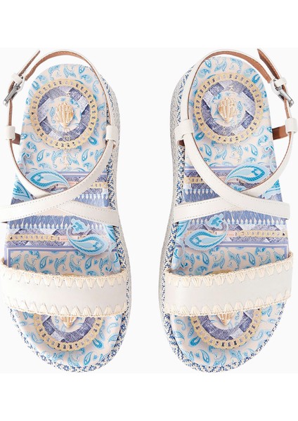 London Platform Sandalet, Desenli Deri Üst, Açık Burun, Tokalı fırsatları