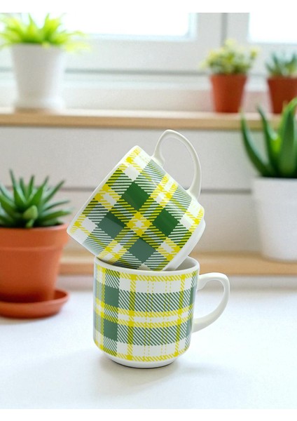 Ekose Desenli 2'li Fincan Takımı