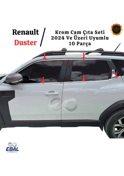 Renault Duster 2024 Üzeri Için Krom Cam Çıta Seti 10 Parça Paslanmaz Çelik