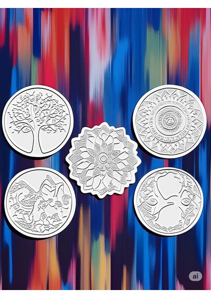 Taş Mandala Seti, 5 Farklı Desen, 12 Renk Akrilik Boya, 2 Farklı Ince Uç Fırça ile Dilediğince Boya modelleri