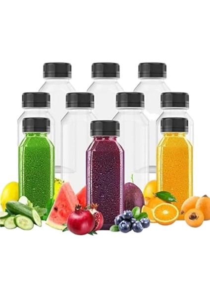 10 Adet 1000 ml Smoothie Detoks Şişesi Şeffaf Plastik Sızdırmaz Kapak Köşeli Meyve Suyu Şişesi