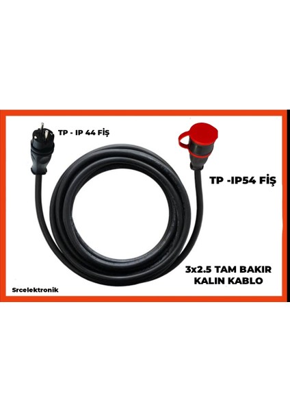Araç Şarjı Uyumlu 1-15 Metre Arası (3x2.5 Tam Bakır)( Ip 44-54 Tp Fişli) Uzatma Seyyar