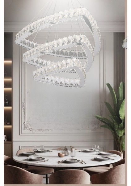 Arya 3 Katlı Kristal Taşlı Gold Avize - Uzaktan Kumandalı - Yatak Odası - Hol - Salon