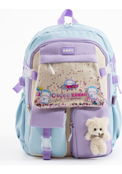 Kawaii Kore Tarzı Ayıcık Aksesuarlı Çok Bölmeli Kız Çocuk Okul Çantası
