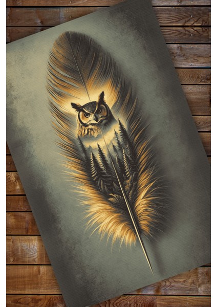 Baykuş Desenli Halı Kuş Tüyü Desenli Puslu Orman Temalı Halı Vahşi Doğa Temalı Diital Baskılı Halı Oturma Odası Halısı modelleri