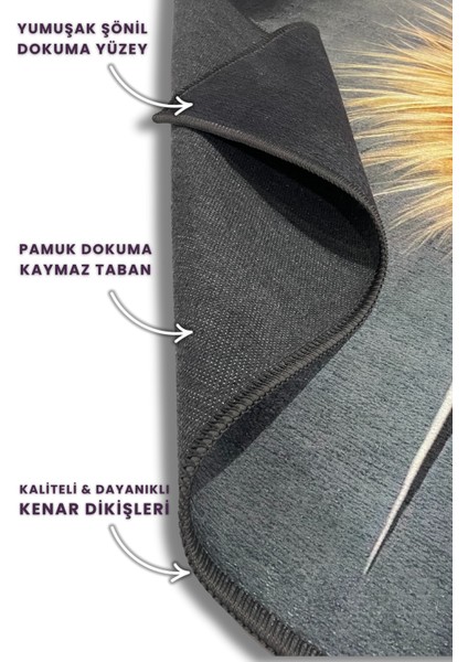 Baykuş Desenli Halı Kuş Tüyü Desenli Puslu Orman Temalı Halı Vahşi Doğa Temalı Diital Baskılı Halı Oturma Odası Halısı indirimleri