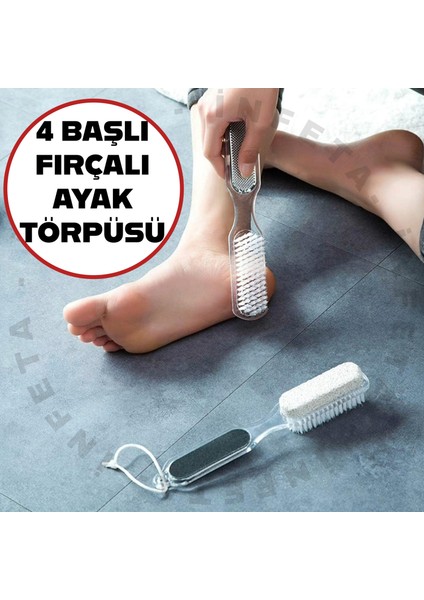 Fırçalı Ayak Bakım Törpüsü- 4 Başlı Topuk Taşı Peeling Fırçası