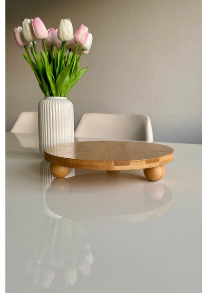 Top Ayaklı Yuvarlak Sunum Tabağı - Kahve, Peynir, Pasta Sunum Standı - 25 cm