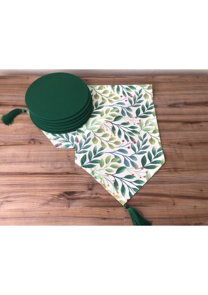 Yeşil Yaprak Desenli Runner & Supla