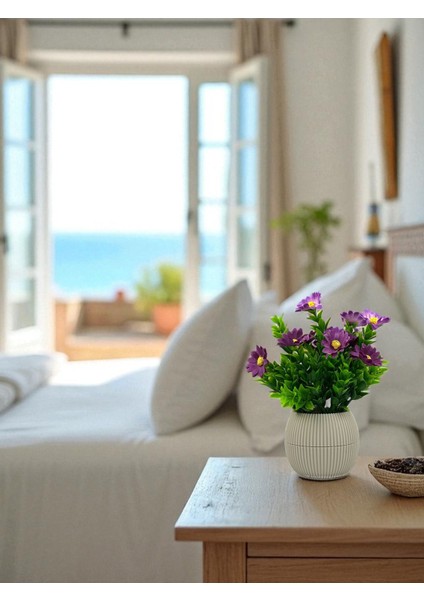 Küçük Yapay Çiçek Dekoratif Masa Süsü 20 cm Mini Masa Üstü Çiçeği Plastik Saksıda Ev Süsleri Hediyelik