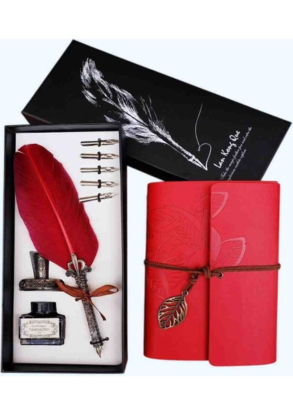 Nostalji Tarz Anı Hatıra Defteri & Taçlı Tüylü Kalem Özel Vip Kutu Şık Zarif Sürpriz Hediyelik Seti