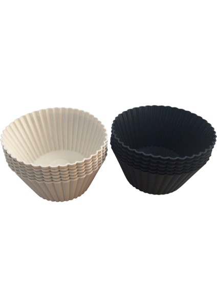 Bybirgül Beyaz Antrasit Silikon Mini Kek ,muffin ,browni Kalıbı 12 Adet ,airfryer Için Uygundur