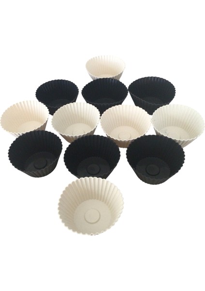 Bybirgül Beyaz Antrasit Silikon Mini Kek ,muffin ,browni Kalıbı 12 Adet ,airfryer Için Uygundur fırsatları