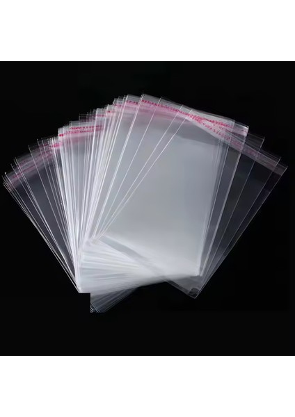 100 Adet 25X35 cm Bantlı Yapışkanlı Şeffaf Opp Jelatin Poşet ( 25*30+5 Cm)