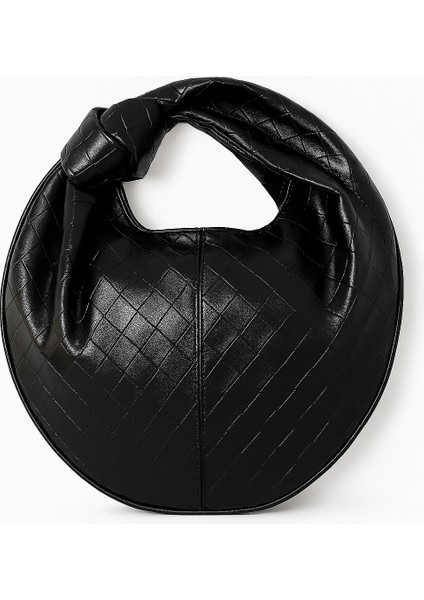 Luna Siyah Örgü Desenli Deri Hobo Çanta – Fermuarlı Lüks Tasarım