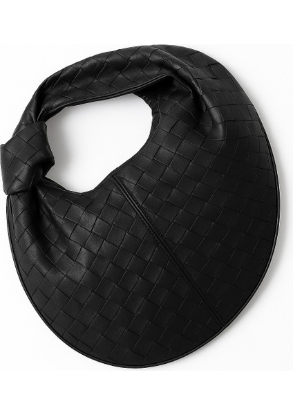 Luna Siyah Örgü Desenli Deri Hobo Çanta – Fermuarlı Lüks Tasarım fiyatları