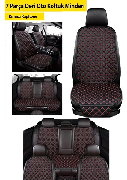 Volkswagen Tiguan Uyumlu 7 Parça Siyah Deri Kırmızı Dikiş Koltuk Minderi