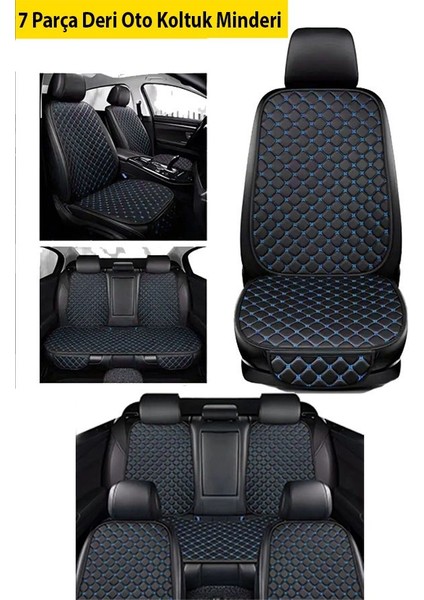 Skoda Roomster Uyumlu 7 Parça Siyah Deri Mavi Dikiş Koltuk Minderi
