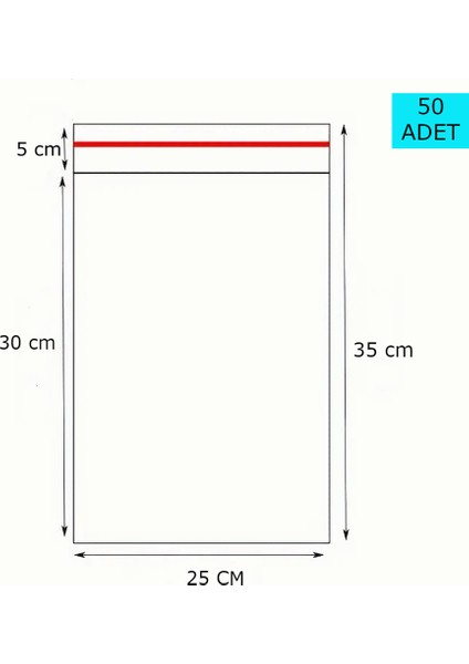 50 Adet 25X35 cm Şeffaf Bantlı Yapışkanlı Opp Jelatin Poşet, Şeffaf Poşet ( 25*30+5 Cm)