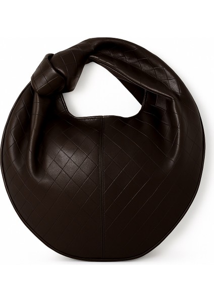 Luna Siyah Örgü Desenli Deri Hobo Çanta – Fermuarlı Lüks Tasarım