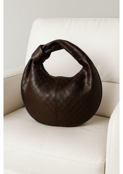 Luna Siyah Örgü Desenli Deri Hobo Çanta – Fermuarlı Lüks Tasarım modelleri