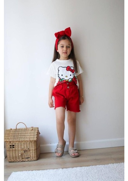 Karakter Baskılı Denim Şortlu Takım Kırmızı - 7-8 Yaş fiyatları