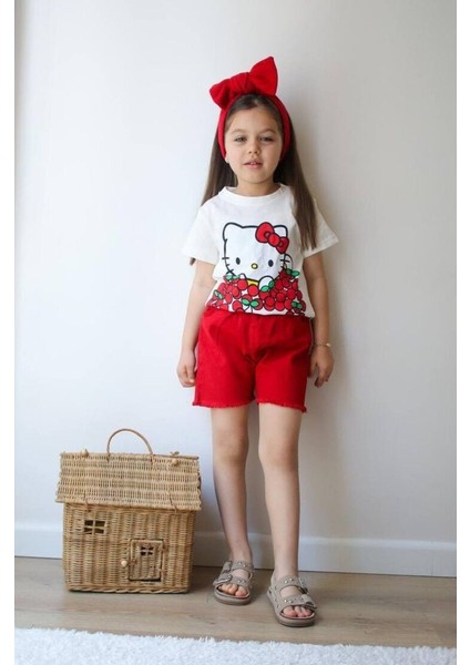 Karakter Baskılı Denim Şortlu Takım Kırmızı - 7-8 Yaş modelleri