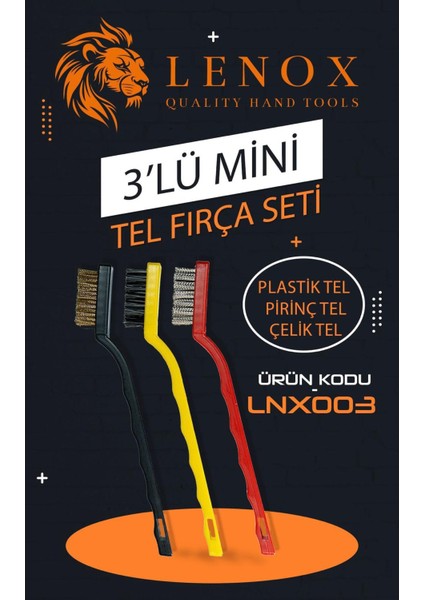 Temizlik Fırçası İnce 3’lü Bakır Set + Kabak Lifi & Mutfak Bezi – Detay Temizlik Seti Lenox Tools