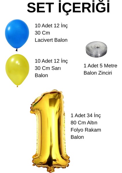 8 Yaş Sarı Lacivert Taraftar Temalı Doğum Günü Seti Sarı Lacivert Balonlar Altın Folyo Rakam fiyatları