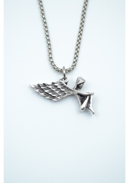 Kanatlı Melek - Peri Örme Zincir Kolye - Gümüş Kaplama - Erkek Kadın Kolye - NO:1424