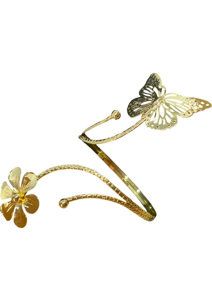 Altın Renkpapatya Kelebek Model, Pirinç Materyal, Esnek ve Farklı Pazu Kol Bilekliği