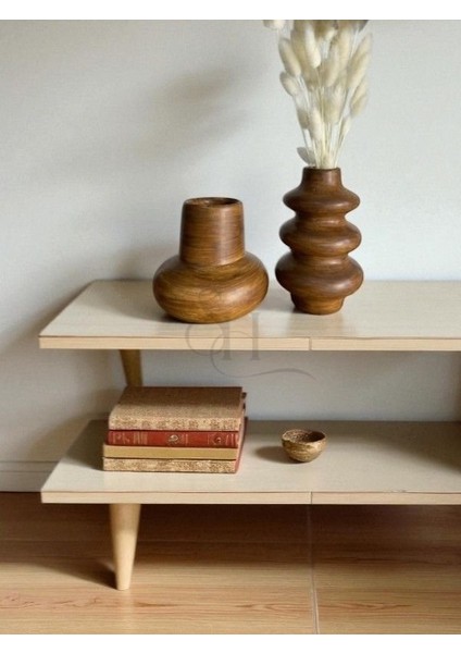 2'li Ahşap Desenli Hm Bohem Vazo Set