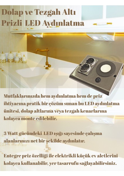 Dolap & Tezgah Altı Prizli Aydınlatma 3 Watt 4000k Günışığı fiyatları