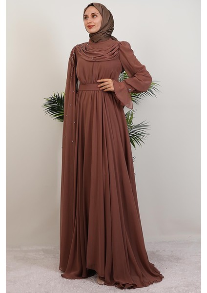 Karanfil Pelerinli Elbise Gülkahve modelleri